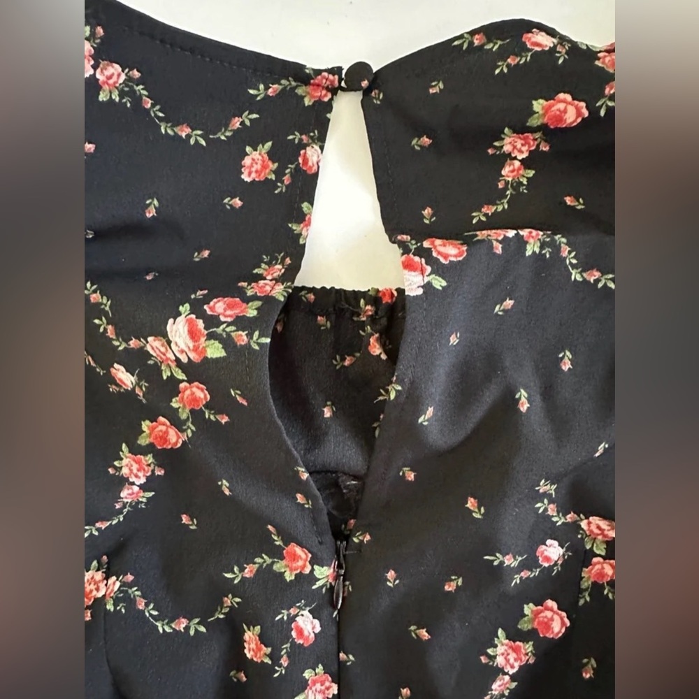 Topshop Black Floral Pink Ruched Long Sleeve Mini Dress size 6 - Picture 9 of 10